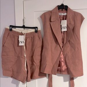 Zara Pink Sleeveless Jacket and Shorts Set